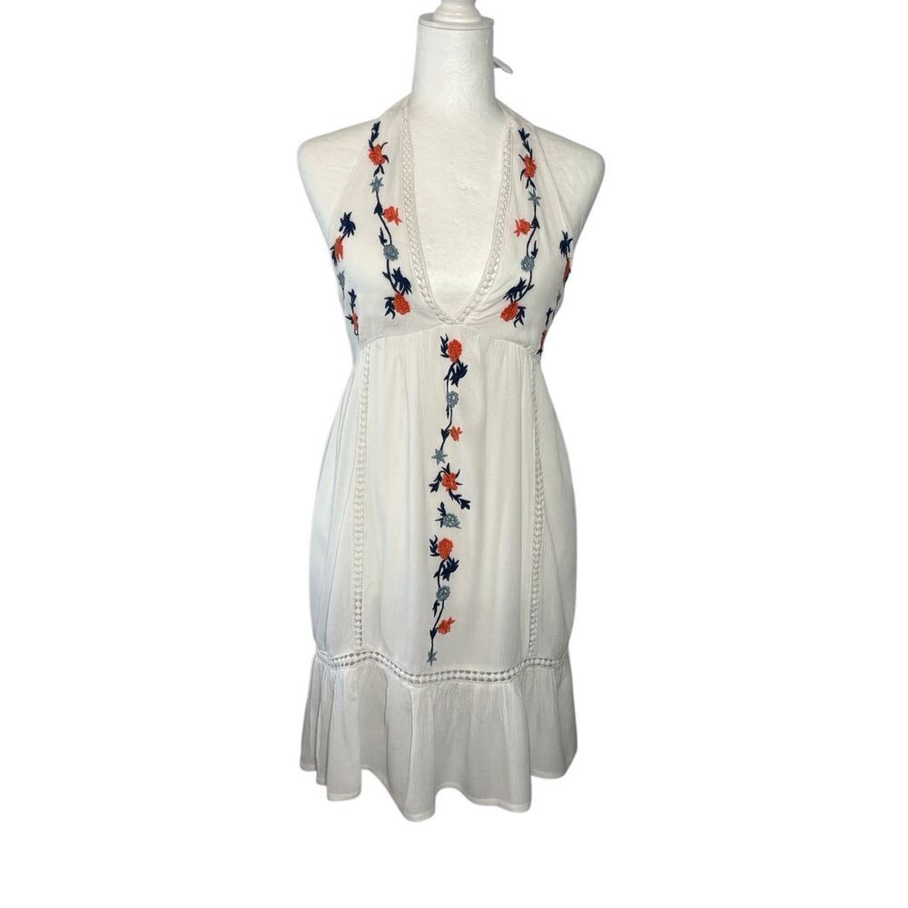 Jessica Simpson white haltered gauzed cotton sundress with embroidery - S